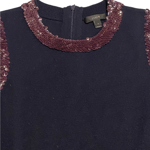 J. Crew women’s sz L sequins edges 50% merino wool tank top zip back lightweight - Picture 5 of 8